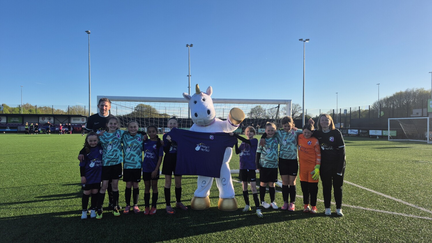 Featured image for Unicorn spotted at AFC Stoneham as Abby’s Heroes mascot joins training session along with partners Womble Bond Dickinson!
